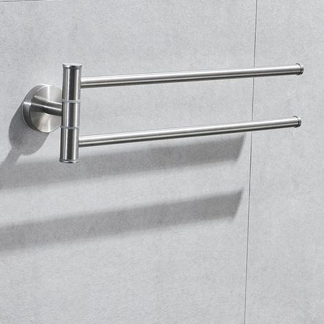 - Porte-serviettes pivotant de cuisine – Porte-serviettes pivotant à 2 bras fixé au mur – Finition brossée en acier inoxydable 304 (1/5)
