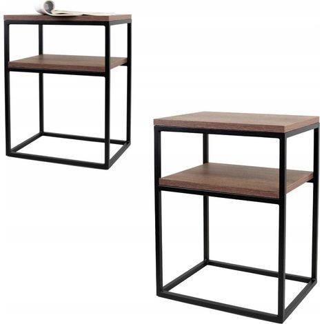 Mesita de Noche Ordono Rectangular Madera Oscura Negra 40x30x52 (1/5)