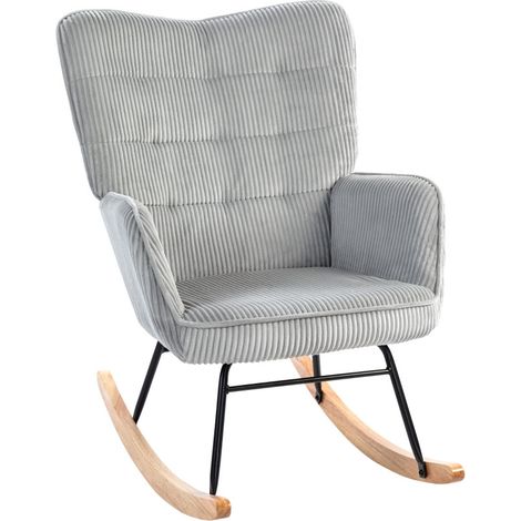 Fauteuil à bascule Esta vintage rembourré gris clair (1/5)