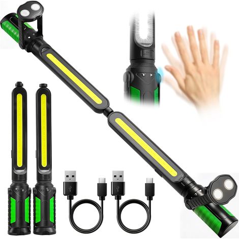 Baladeuse LED Mecanicien avec Contrôle Capteur, 2400LM Lampe Mecanicien, 4400mAh Lampe de Travail avec Crochets et Base Magnétique, Projecteur LED Rechargeable pour Réparation Auto (Vert) (1/5)