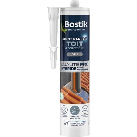 Bostik – Joint hybride pour toit et gouttière gris – Cartouche 280 ml – Haute performance pour étanchéité et raccordement – Peut être peint après séchage (1/3)