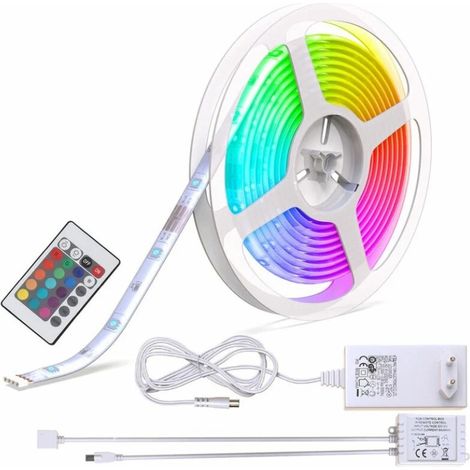Ruban LED 5m, guirlande lumineuse extérieur, avec télécommande, lumière décorative blanche et multicolore, 16 couleurs, bande lumineuse IP44 (1/5)
