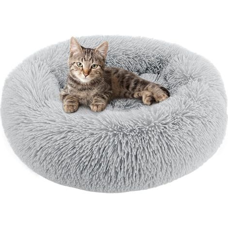 Katzen- und Hundekorb, rundes Bett für Katzen und Hunde, Plüsch, weiches Haustierkissen, Donut-Körbe für Katzen, kleine und mittelgroße Hunde (70 cm, hellgrau) (1/5)