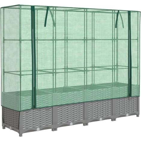 Aiuola rialzata/fioriera con copertura effetto rattan 160 x 40 x 138 cm grigio chiaro 020038754