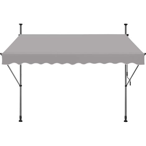 Store de balcon rétractable 250 x 120 cm - Avec manivelle, Sans perçage, Protection UV, Hauteur réglable - Gris Clair NAIZY