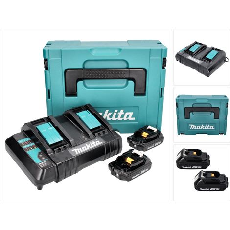 Makita Power Source Kit 18 V con 2x BL 1820 B 2.0 Ah batería ( 197254-9 ) + DC 18 SH cargador doble ( 199687-4 ) + Makpac