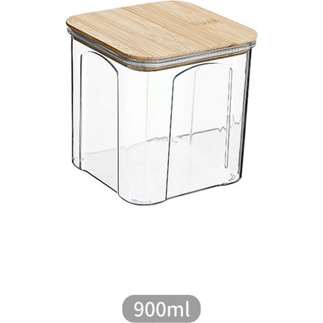 Boîte De Rangement Alimentaire - Bocal En Verre Transparent Avec Couvercle Étanche En Bambou - Pour Pâtes Sucre Farine Céréales Légumineuses - Carré - 1 Pièce (1/2)