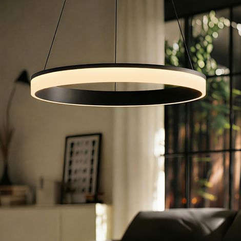 Mai & Mai Lampadario a Sospensione 30W, Lampada 3000-6000K con Filo 110 CM, Altezza Regolabile, Lampada da Soffitto a Sospensione per Camera da Letto e Soggiorno, 60cm, Nero Sabbia, Luvina02 (1/5)
