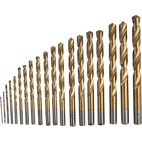 19-teiliges Spiralbohrer-Set, 1 bis 10 mm, klare Zähne, titanbeschichtet, für Aluminium, Holz und Kunststoff