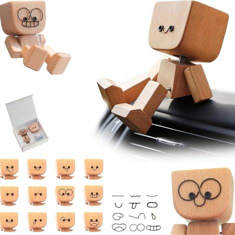Figurine en Bois Magnétique à Pieds Oscillants – 12 Visages Interchangeables – Décoration Originale pour Voiture et Maison (1/5)