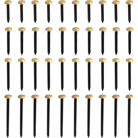 Lot de 40 clous en acier à tête cuivrée disponibles en quatre tailles 20/25/30/40 mm, fixation murale pratique pour accrocher cadres, photos et décorations, sur béton, brique, plâtre et bois (1/5)