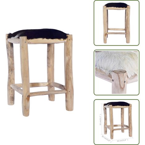 Silla de cuero - vidaXL Taburete de cocina cuero real de cabra y madera de teca maciza - Silla de madera