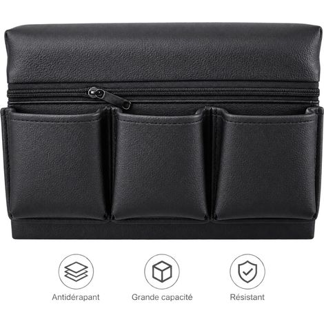 Boite de Rangement Voiture Portiere Noire Cuir 24 x 18 x 11 cm Compartiments (1/4)