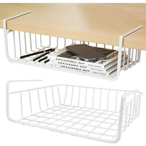 Lot de 2 Panier Suspendu de Rangement Métal Blanc, Organisateur Sous Étagère Sans Perçage, Gain de Place pour Placard de Cuisine, Bureau & Garde-Manger, Support Stable (30cm) (1/5)