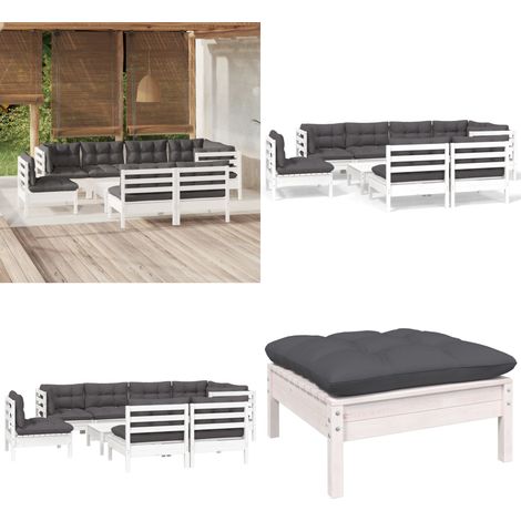 9-tlg. Garten-Lounge-Set mit Kissen Weiß Kiefer Massivholz - Garten Lounge Set - Kiefernholzmöbel - Outdoor Möbel - Gartengeräte - Loungemöbel - Home & Living (1/5)