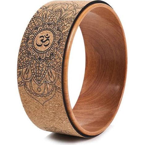 Roue de yoga en liège pour les postures de yoga et les flexions arrière, inversions, effet bois et imprimé mandala, accessoire de yoga (1/5)