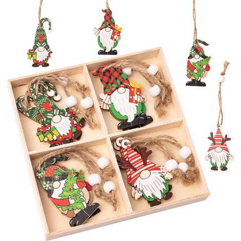 Lot 12 décorations bois Noël père Noël pour arbre (1/5)