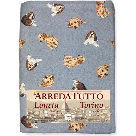 TELO ARREDO copritutto GRAN FOULARD COPRILETTO copridivano tessuto DIGITY CANI grigio scuro in puro cotone 2 PIAZZE (1/5)