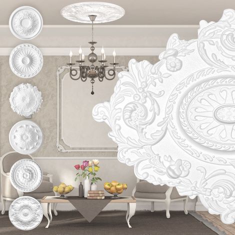 Marbet Design Stuckrosette aus EPS Styropor, weiß - Deckenrosette Stuck Wanddeko Wohnzimmer: R-25 - 70x57cm