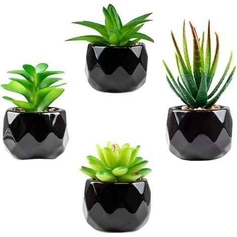 Plante verte artificielle succulente en pot – Lot de 4 petites plantes décoratives – Matériau céramique durable – Entretien facile (1/5)