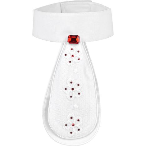 Collier floral blanc élégant pour enfant, cravate équitation accessoire cheval, broche rouge strass cavalier junior (1/5)