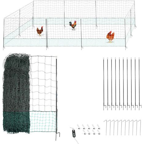 Filet de cloture à poule 30M - Avec Porte d'accès - 10 piquets renforcés double pointes - Hauteur 120cm - Noir (1/5)