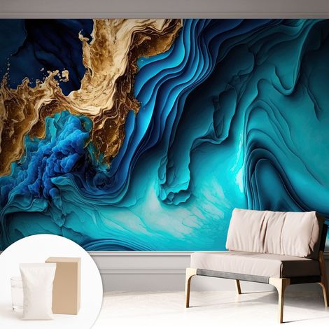 Papier peint intissé décoratif pour salon chambre et cuisine Facile à poser avec colle Vagues énergiques 312x219 cm (1/5)
