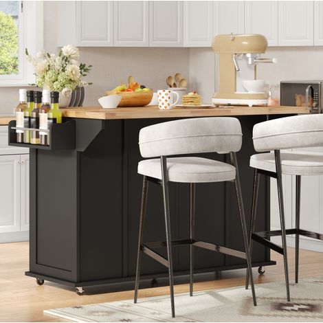Îlot de cuisine mobile avec plateau rabattable, 3 tiroirs, roulettes verrouillables 120x45/70x87 cm (1/5)