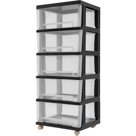 Caja de almacenamiento con cajones de plástico de 5 niveles de 40 cm con ruedas, armario de almacenamiento vertical, apto para dormitorios, baños, escuelas y oficinas. (1/5)