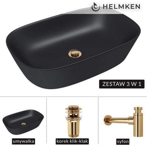Lavabo de encimera Helmken 39360001 (60x38) Negro + Sifón dorado + Tapón de clic dorado (1/5)