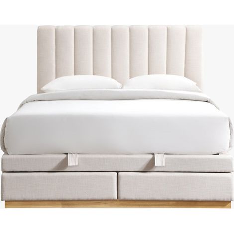 DANIEL Lit double en tissu beige avec coffre et 2 tiroirs 160x200 cm (1/5)