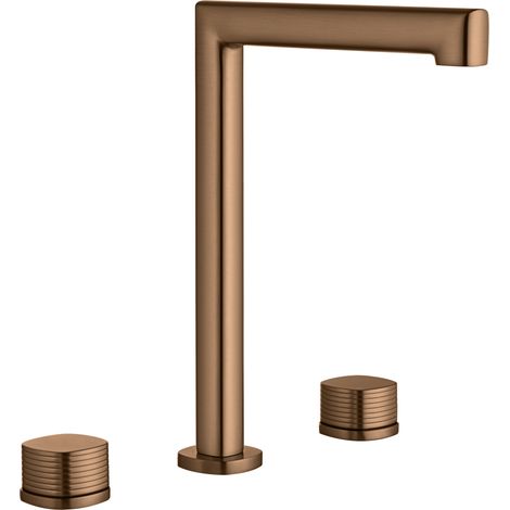 Lavabo bimando sobrencimera caño alto Firenze oro rosa cepillado [ IMEX® ] (1/2)