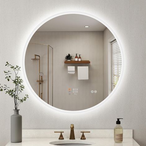 80cm Miroir Rond LED Salle de Bain Météo et Heure (1/5)