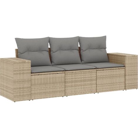 Maison Exclusive - Set Divano da Giardino 3 pz con Cuscini Beige in Polyrattan