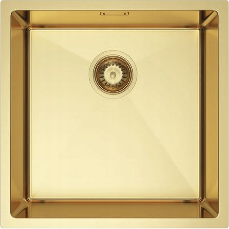 NAYES Einzelbecken-Spüle 44x44, goldfarbener PVD-beschichteter Stahl