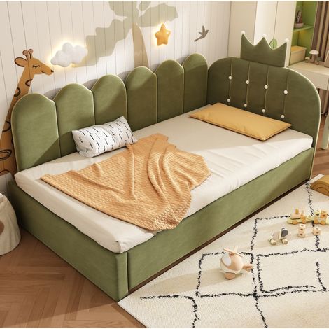 lit adulte couchage 90x200 velours vert escamotable HAVRYA (1/5)