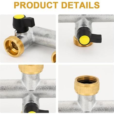3/4-Zoll-3-Wege-Wasserhahnanschluss mit 3 separaten Ventilen für Haus, Garten, Küche und Außenbereich. Verstellbarer Schlauchadapter. (1/5)