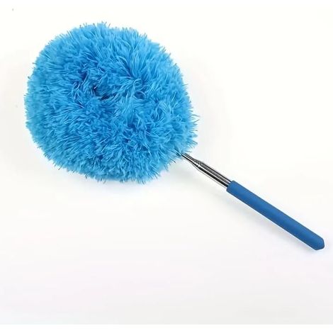 1 balai à poussière rétractable multifonction en microfibre avec poignée en métal pour plafonds à angle élevé, meubles et voitures pour chambres, salles de bains, cuisines et salons, bleu (1/5)