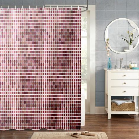 140x180cm Art Moderne Rideau De Douche Coloré Disposition Géométrique Carrée Rideau De Douche pour Salle De Bain Tissu Polyester Imperméable Ensemble avec Crochets (1/4)