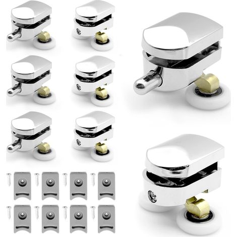 Lot de 8 poulies doubles pour porte de douche en verre avec roues de 23 mm de diamètre pour cabine de douche de rechange (1/5)