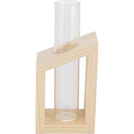 Reagenzglas-Pflanzvase, schlichte Glasvase, dekorativer Holzrahmen, Hydrokultur-Pflanzgefäß, Dekoration für Zuhause oder Büro, einzelnes Reagenzglas (1/5)