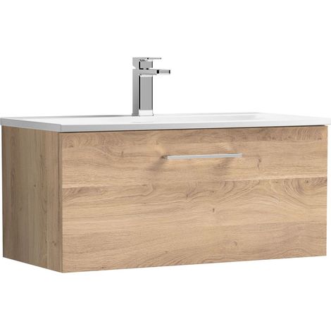 Balterley Modern Bathroom Wall Hung 1-Drawer Vanity & Basin, Bleached Oak, 800mm