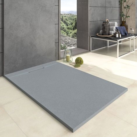Receveur de douche 80x150 cm extra plat en résine minérale VORTEX béton (1/5)