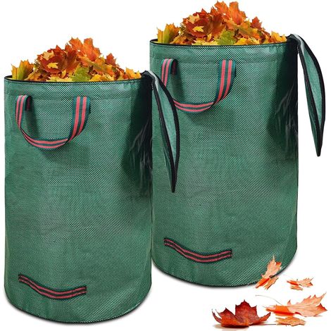 Lot de 2 sacs à déchets de jardin, sacs à feuilles avec couvercle, sacs de jardin, déchets verts, imperméables, pliables, réutilisables, robustes, sacs d'herbe avec poignées pour (1/5)