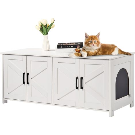 Vevor – Meuble cache bac à litière pour 2 chats – Armoire en bois avec chambres doubles – Dimensions 1,19 x 0,46 x 0,5 m – Blanc