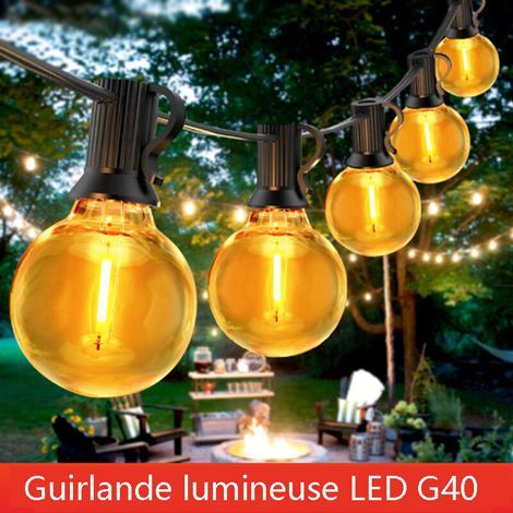Guirlande Guinguette Extérieur 15M/50FT, Guirlande Lumineuse Exterieure avec 25+2 G40 LED Ampoules IP44 Imperméable, pour terrasse, mariage, Noël (1/4)