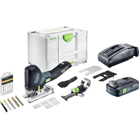 Set base Festool PSC 500 EB: seghetto alternativo a batteria 18 V 120 mm + 1 batteria da 4,0 Ah + caricabatterie + Systainer (1/5)