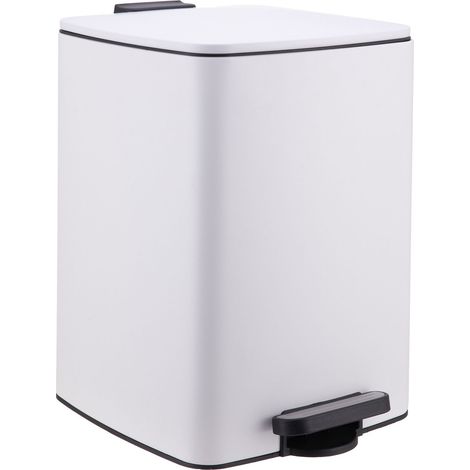 Relaxdays Cubo de basura para cocina, 20 l, cierre suave, cubo interior extraíble, metal mate, pedal cuadrado, blanco