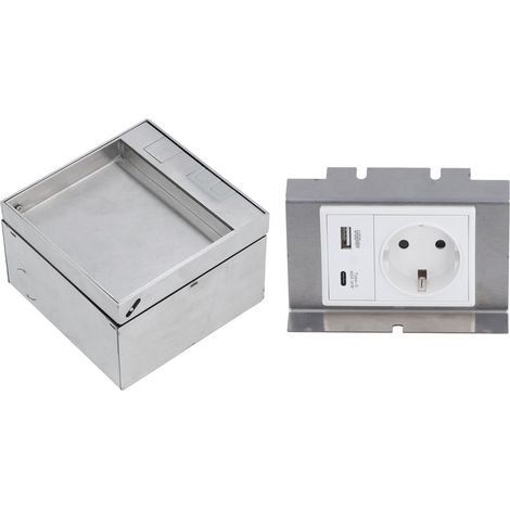 Prise de sol encastrable 2 broches avec ports USB et Type C, boîtier inoxydable, prise électrique étanche dissimulée (1/5)