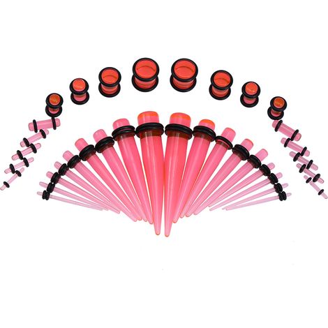 Kit de 36 anneaux O en acrylique extensible pour écarteurs de lobes, rose transparent (1/3)